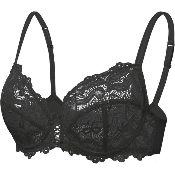 Women's Black Sexy Lace Bra Non Padded Underwire Unlined Bra Full Coverage - Picture 7 of 9